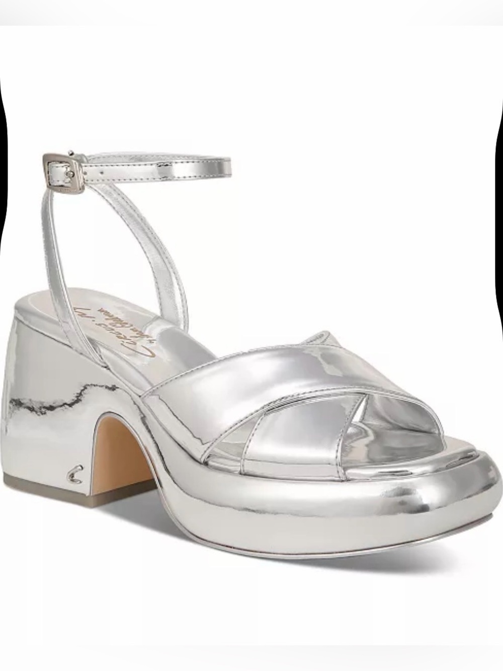 Sam Edelman Silver Metallic Platform Ankle-Strap Sandal